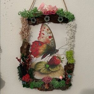 Colorful Butterfly & Strawberry wall print - handcrafted border wall hanging